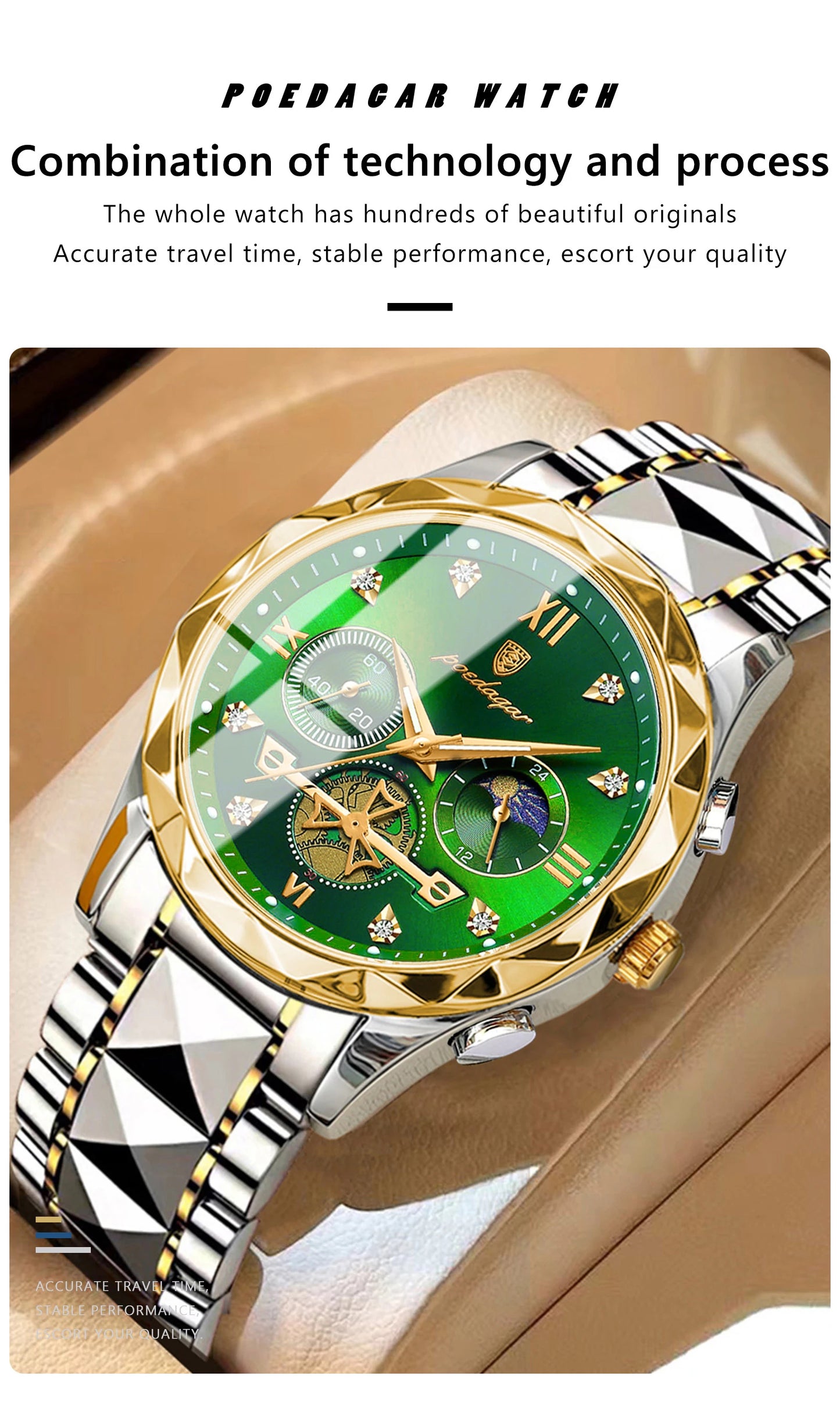 POEDAGAR Top Trendy Men Wristwatch Stainless Steel Chronograph Man Watch Waterproof Luminous Business Men's Quartz Watches Reloj