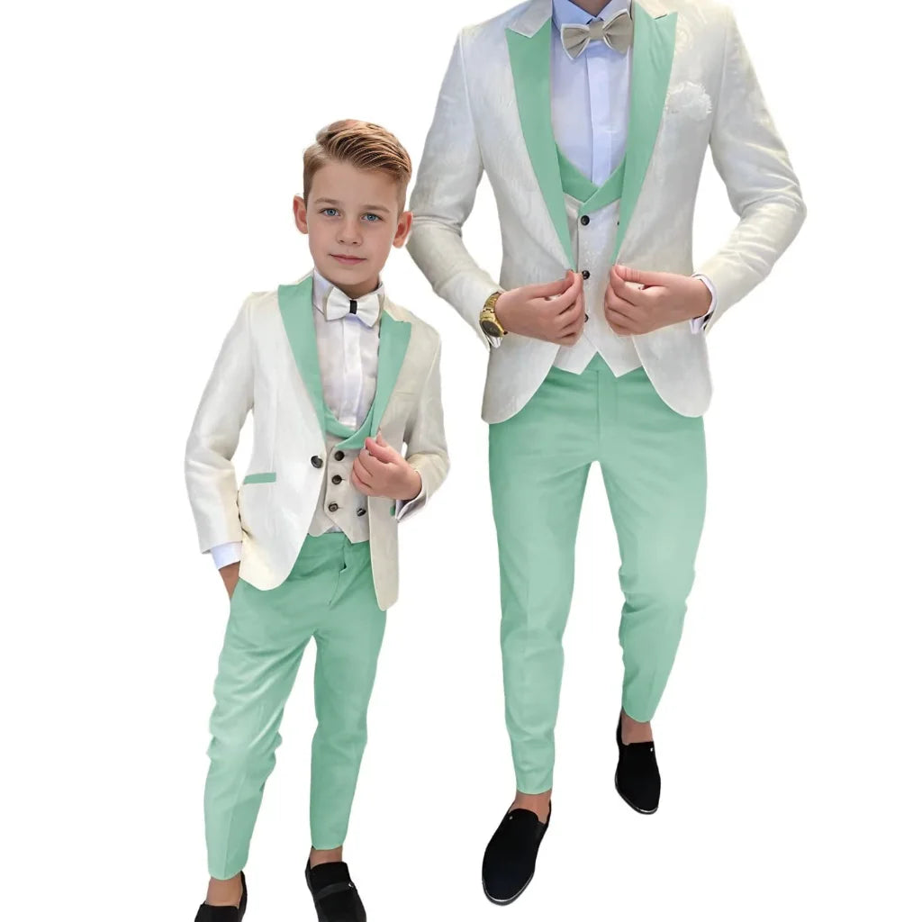 Classic Jacquard Kids 3 Piece Suit for Boys 3-16 Years Peak Lapel One Button Boy Suit Birthday Party Blazer Vest Pant Suit Set