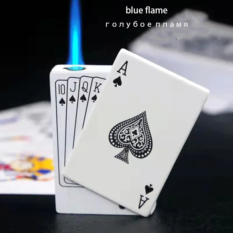 Creative Poker Ace of Spades Lighter Butane Windproof Straight Metal Lighter Men's Fun Toy Cigarette Lighter