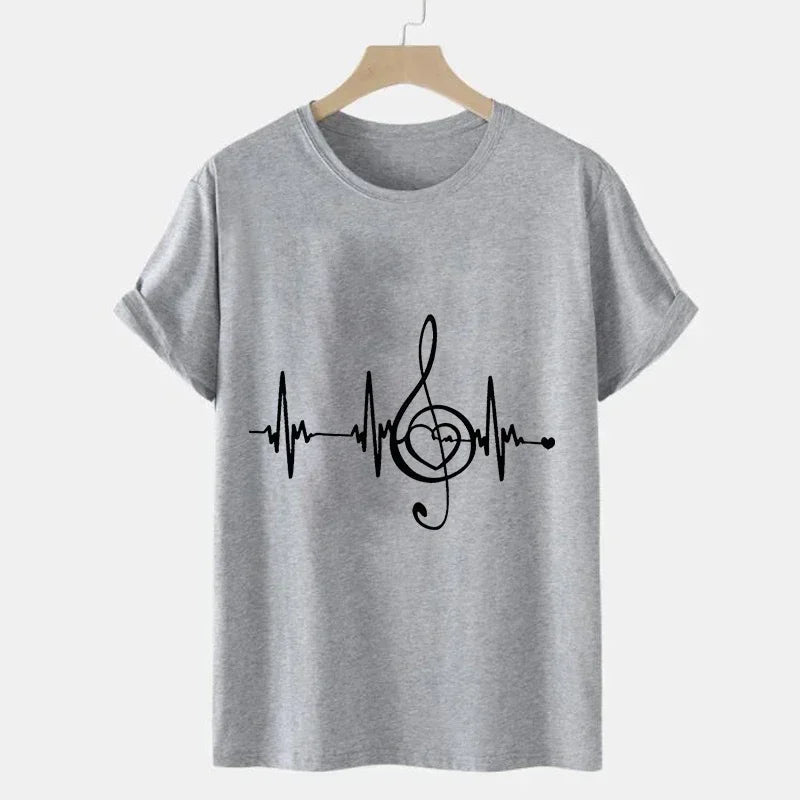 Men's Black Shirts Short Sleeves T-Shirts Oversized Summer Tops Music Note Heartbeat Funny Tshirts for Men Design Music Tee Tops