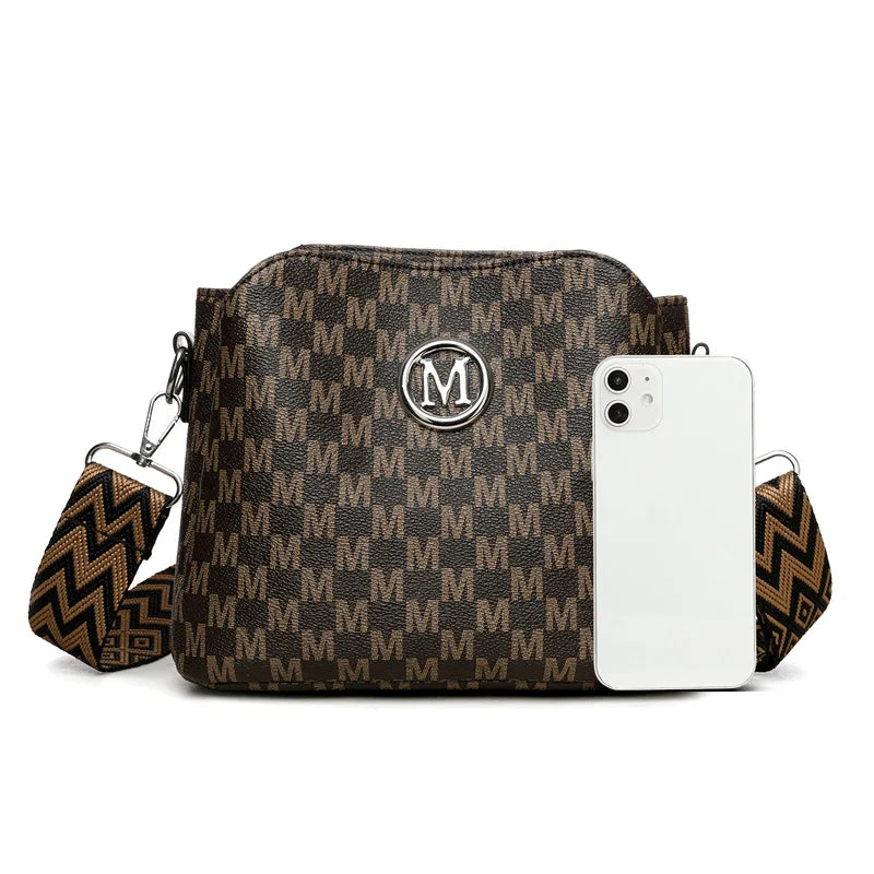 Synthetic Faux Leather Shoulder Bag For Women Retro Crossbody Bag with Golden "M" Monogram, Purse Work, Travel, Parties & Gifts