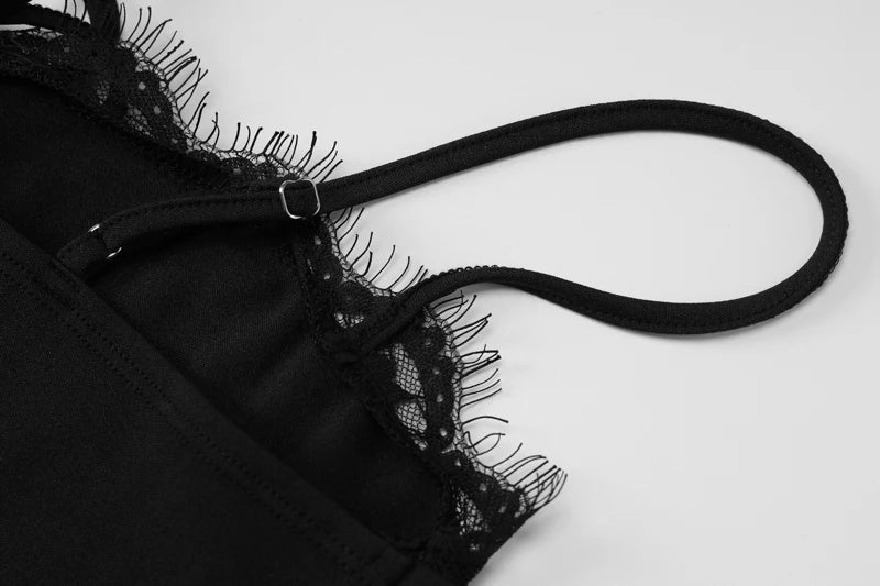 Hugcitar Black Slips Backless Hollow Out Lace Up Sexy Bodycon Elegant Mini Dress Summer Women New Y2K Outfits Festival Nightclub