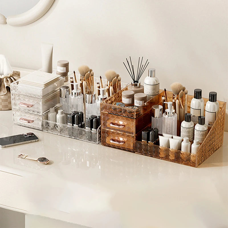 Makeup Organizer [Large Capacity] Cosmetic Organizer with Transparent Drawer - Multi-functional Lipstick & Cosmetic Organizer