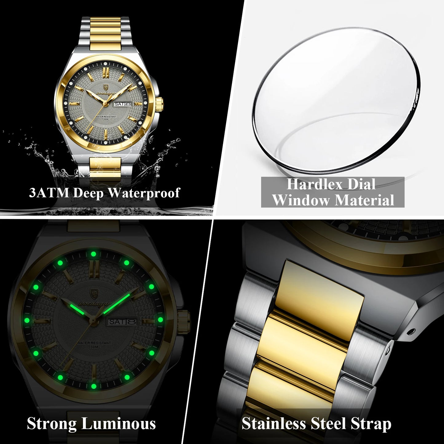 POEDAGAR Luxury Men's Wristwatch Stainless Steel Date Week Man Watch Waterproof Luminous Business Fashion Quartz Watches For Men