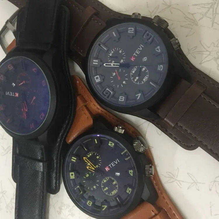 Hot Fashion Watch Men Large Dial Sport Watches Leather Strap Oversized Quartz Wrist Watch Army Military Clock Relogios Masculino