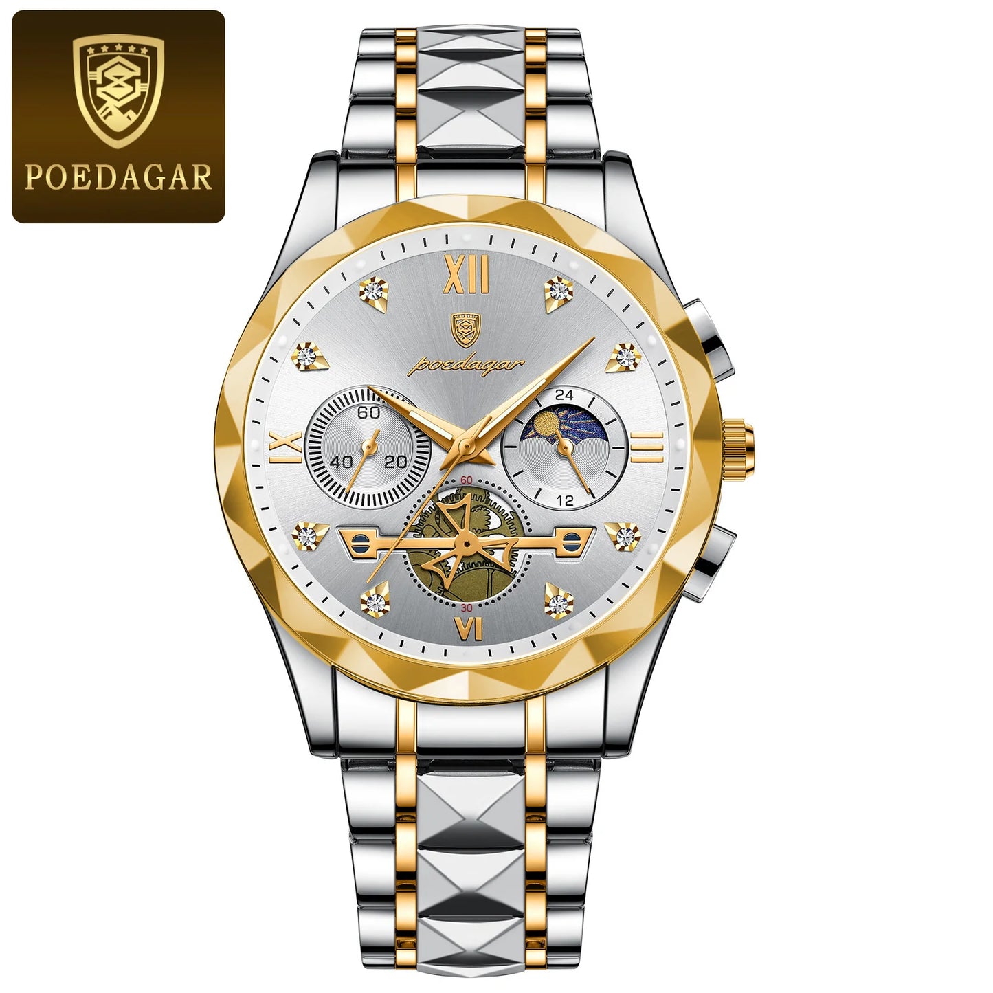 POEDAGAR Top Trendy Men Wristwatch Stainless Steel Chronograph Man Watch Waterproof Luminous Business Men's Quartz Watches Reloj