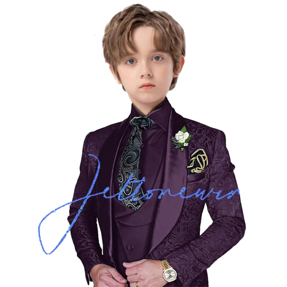 Jacquard Suit for Boys Party Dress Wedding Tuxedo 3 Piece Suit Custom Kids Suit 3T-16T Slim Fit Outfit