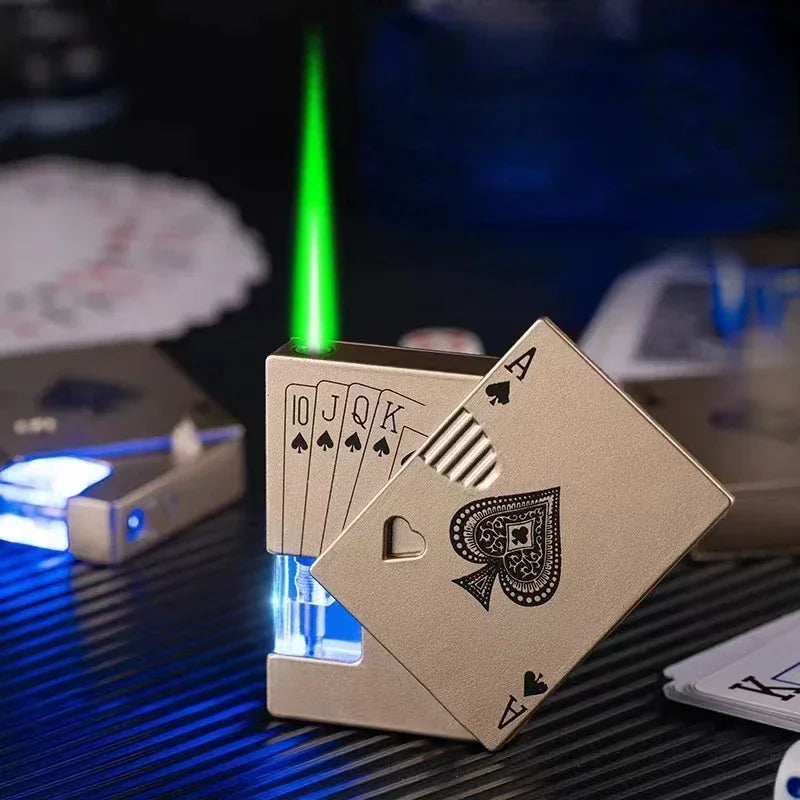 Creative Poker Ace of Spades Lighter Butane Windproof Straight Metal Lighter Men's Fun Toy Cigarette Lighter