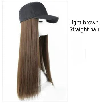 Long Straight Hat Wig Natural Brown Wigs Connect Synthetic Synthetic Baseball Cap Hair Wig Hat Wig Adjustable for Women