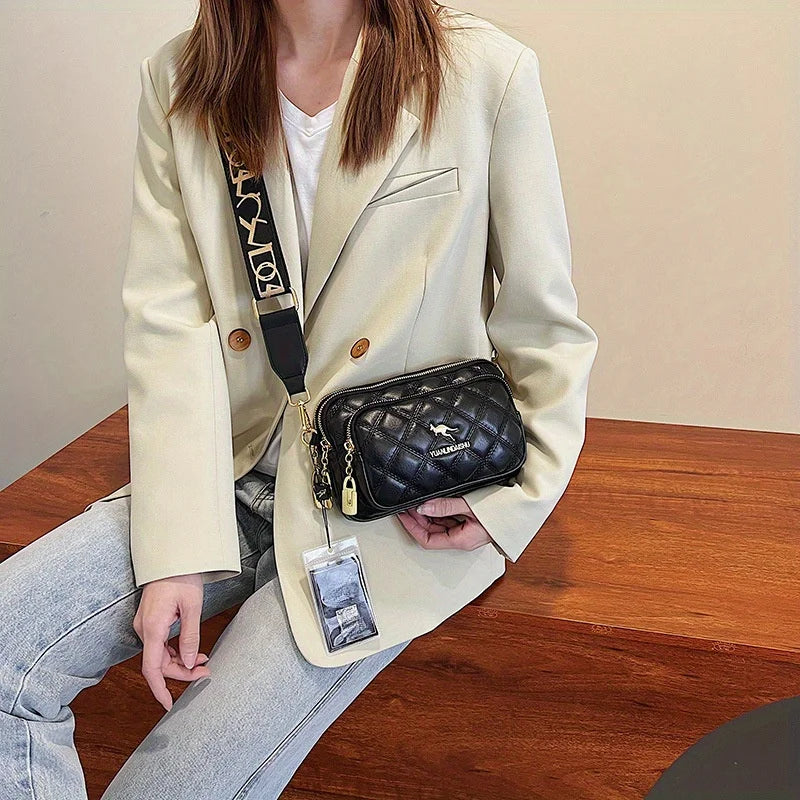 Argyle Pattern Simple Shoulder Bag, Versatile And Casual Crossbody Bag, Zipper Closure, No Print