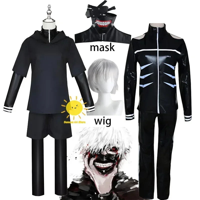 2025halloweenTakGhoul Anime Cosplay Costumes pour hommes, veste à capuche, pantalon, short, ensemble complet de tenues, perruque