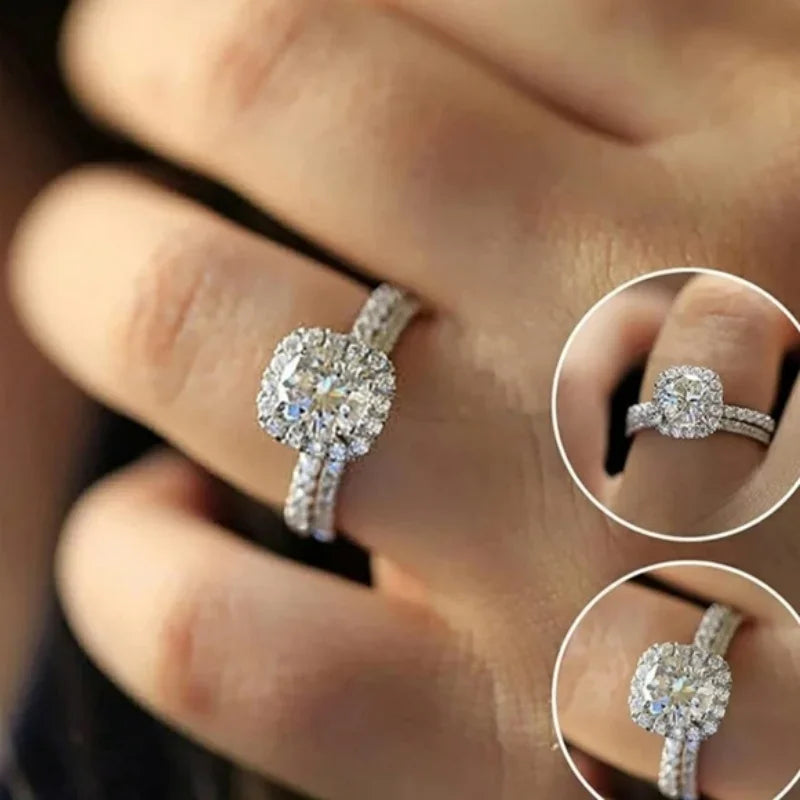 Huitan Honorable Women Rings Set 925 Sterling Silver Exquisite Full Paved CZ Finger Accessories Chic Wedding Ceremony Jewelry