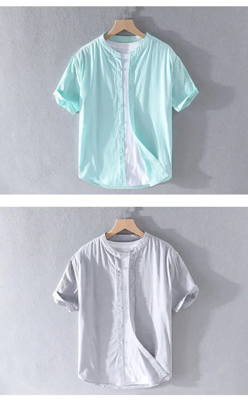 Men's Clothing Short Sleeve Shirt Square Neck Business Casual Cotton Workwear Stylish Summer Top Trendy New