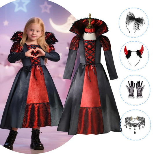 Halloween Dresses For Kids 2025 Fantasy Vampire Party Costume Girls Long Tutu Dress Kids Carnival Outfit Gothic Feather Clothes