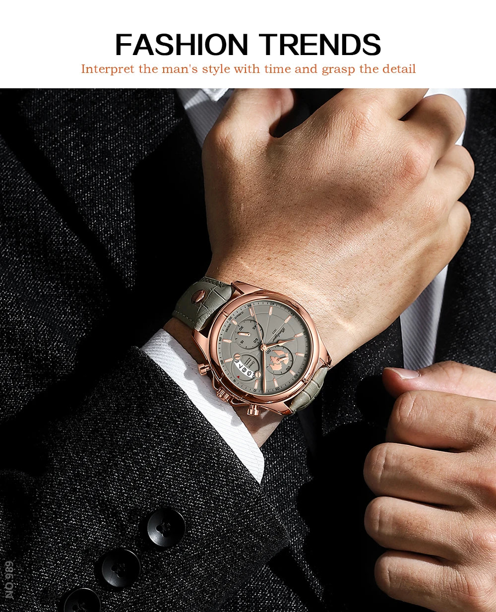 POEDAGAR Luxury Watches For Men Chronograph Date Waterproof Luminous Man Watch Leather Quartz Business Men's Watch with Box Gift
