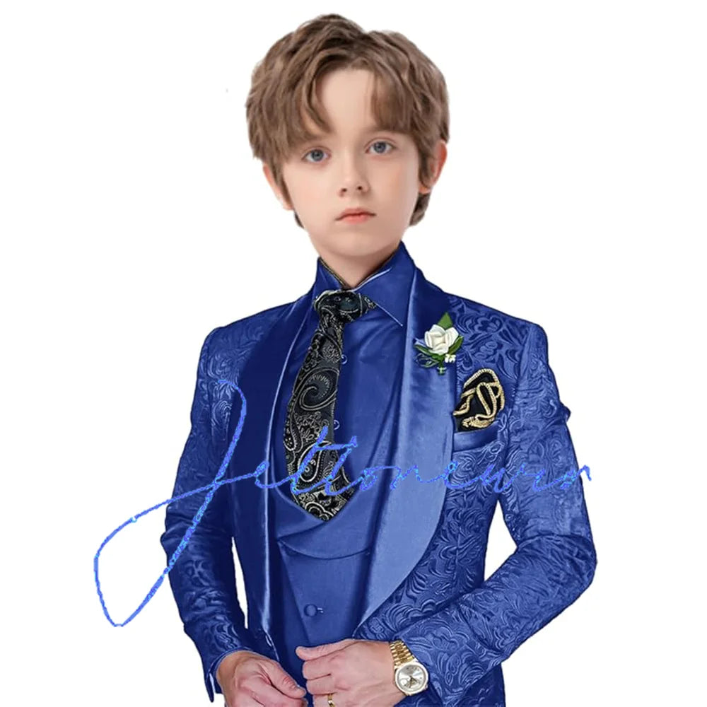 Jacquard Suit for Boys Party Dress Wedding Tuxedo 3 Piece Suit Custom Kids Suit 3T-16T Slim Fit Outfit