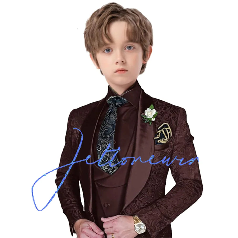 Jacquard Suit for Boys Party Dress Wedding Tuxedo 3 Piece Suit Custom Kids Suit 3T-16T Slim Fit Outfit