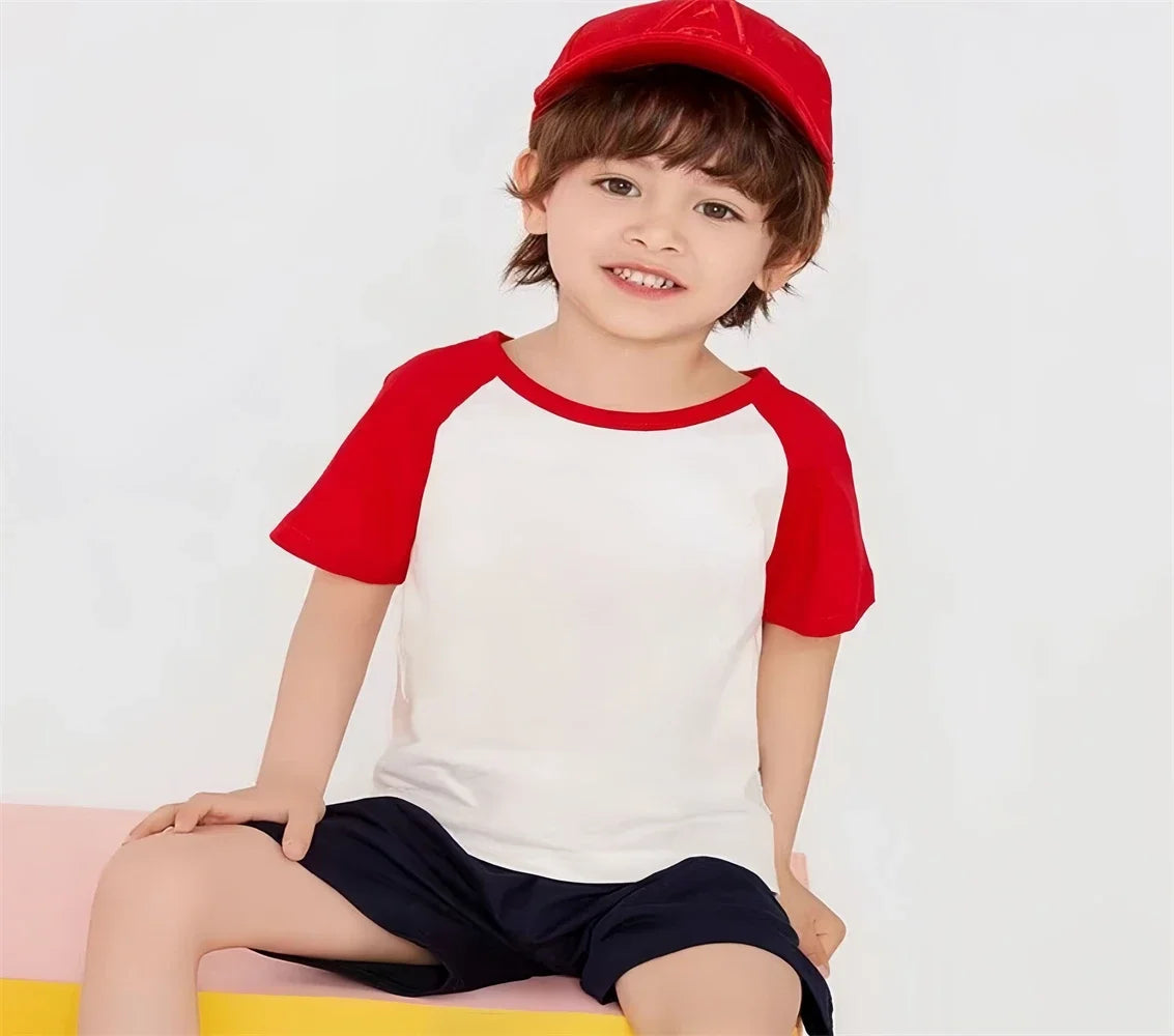 Kids T-shirt Summer Cotton Top Boys Girls Solid Color Blank T-shirt O Neck Round Neck Short Sleeve Pair of White Top T-shirt