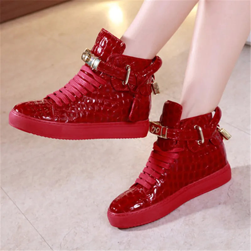 Unisex High-Top Leather Sneakers - Casual Running Shoes with Metal Details