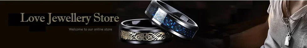 Fashion Couple Rings Romantic Women Heart Blue Rhinestones Zircon Ring Men Stainless Steel Celtic Dragon Ring Jewelry Wholesale