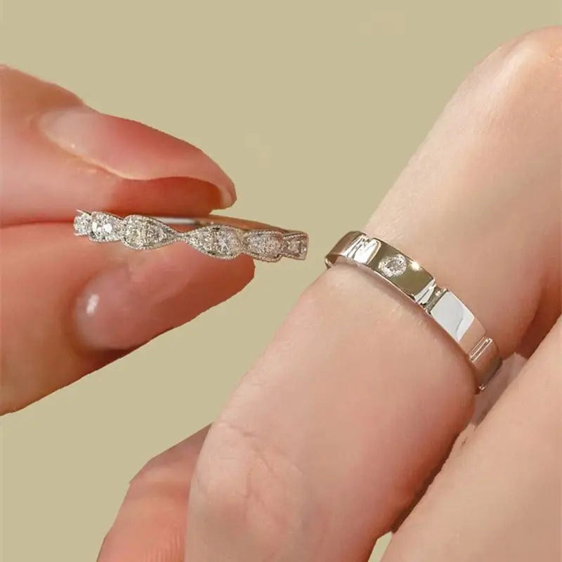 925 Sterling Silver Bow Couple Open Ring Wedding Proposal Ring Flash Diamond Men and Women Pair Ring New Fashion Jewelry Gift