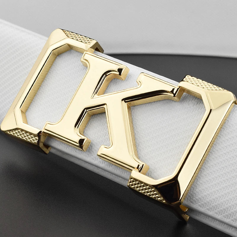 High Quality White Belt Boy Fashion Designer Casual Coskin Leather Metal Buckle Belt K Letter Men Belt