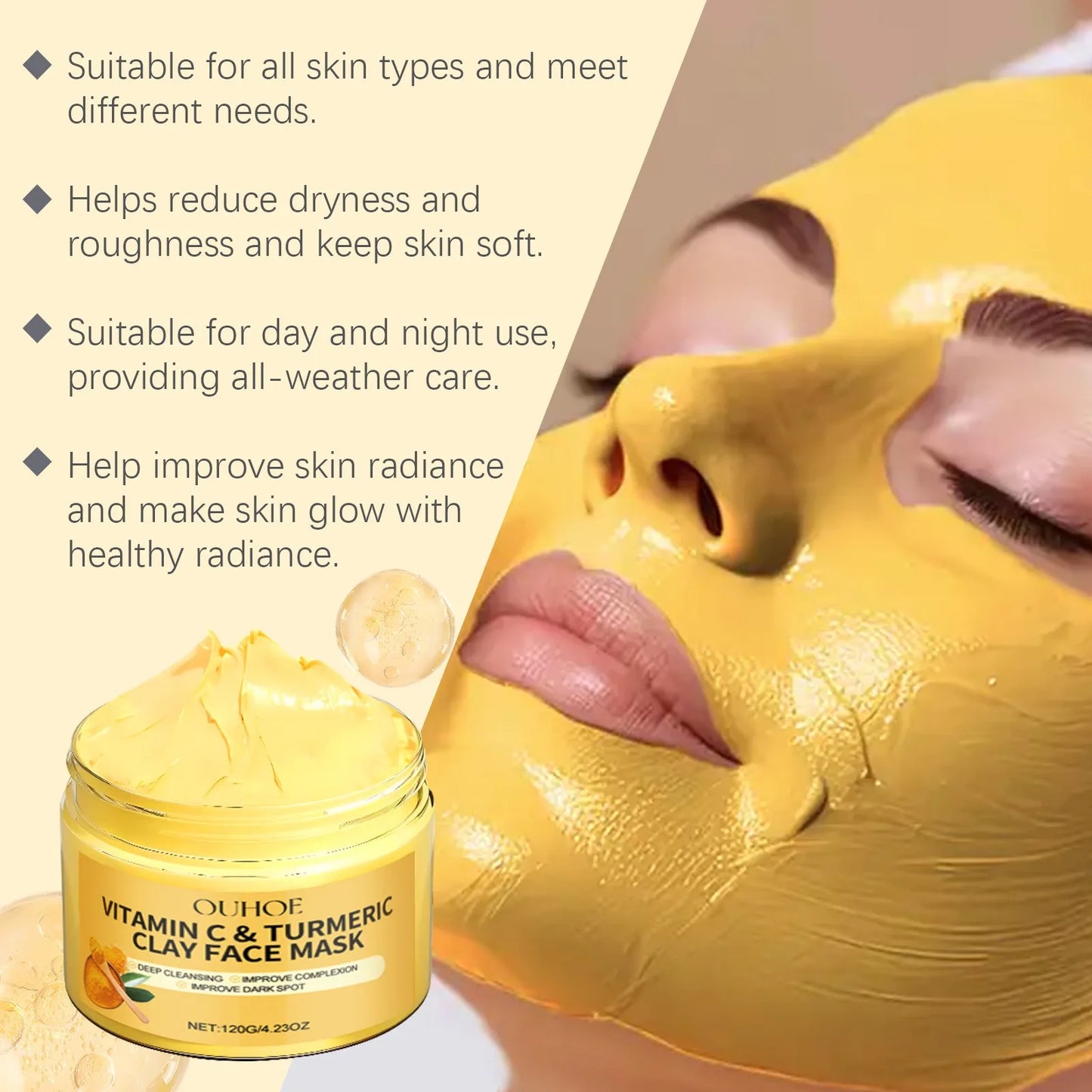 Vitamin C Exfoliating facial mask Turmeric Exfoliating facial mask Improve Pore Deep Cleaning facial mask   Apply facial mask