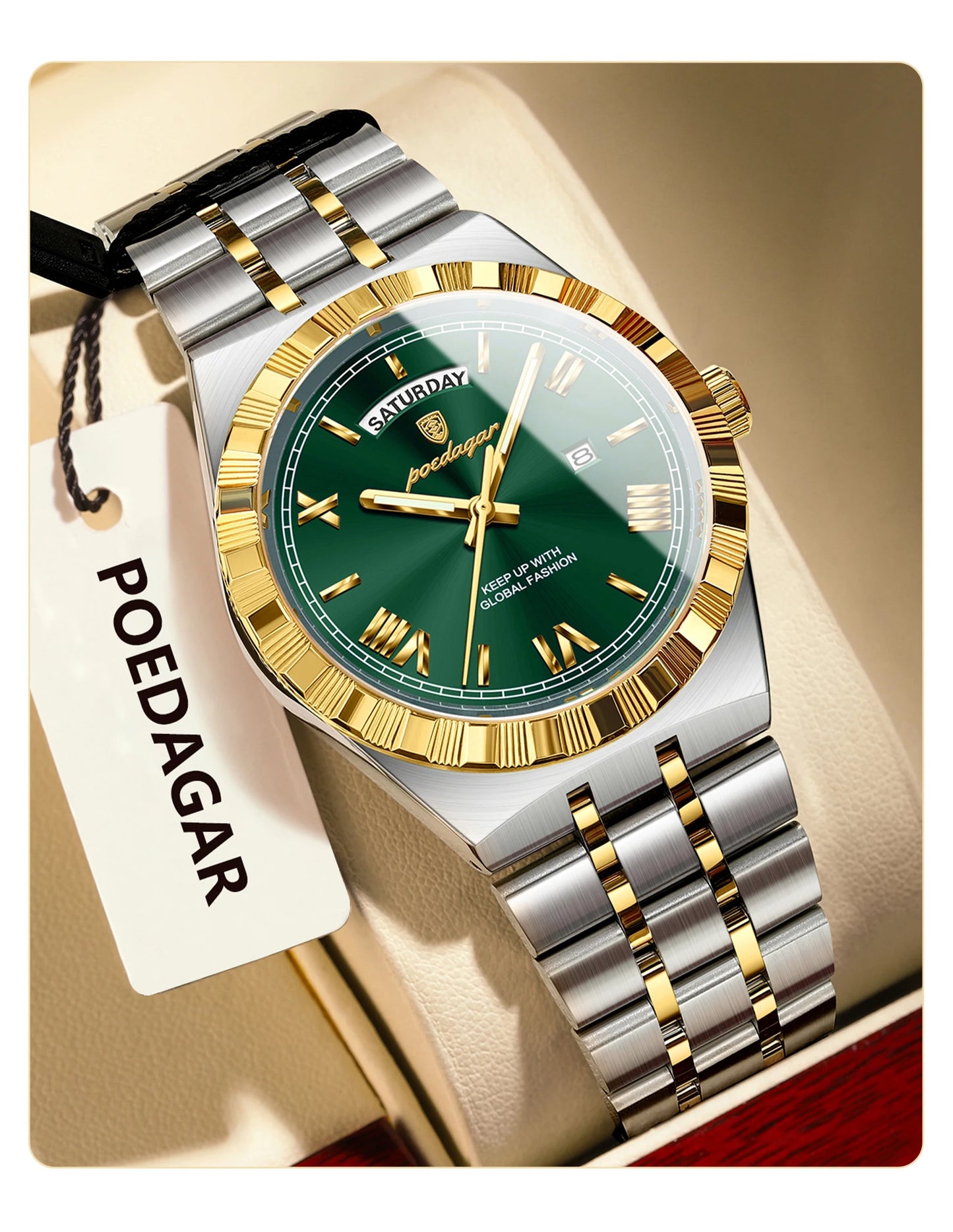 POEDAGAR Original Men's Watch Luminous Waterproof Week Date Man Wristwatch Stainless Steel Business Quartz Watches For Men Reloj