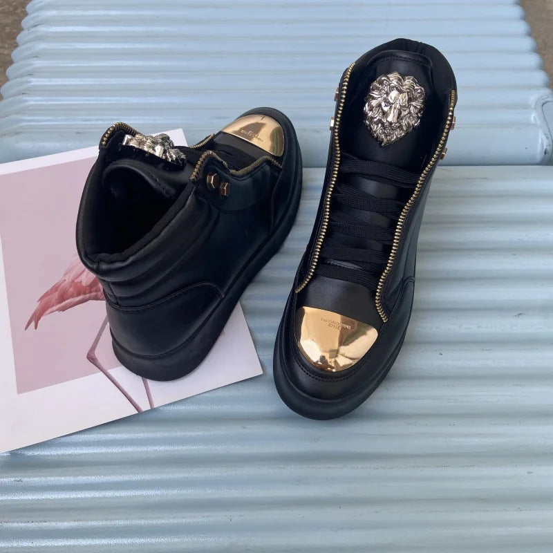 Men's High-Top Designer Sneakers - Casual Athletic Shoes with Zip Detail