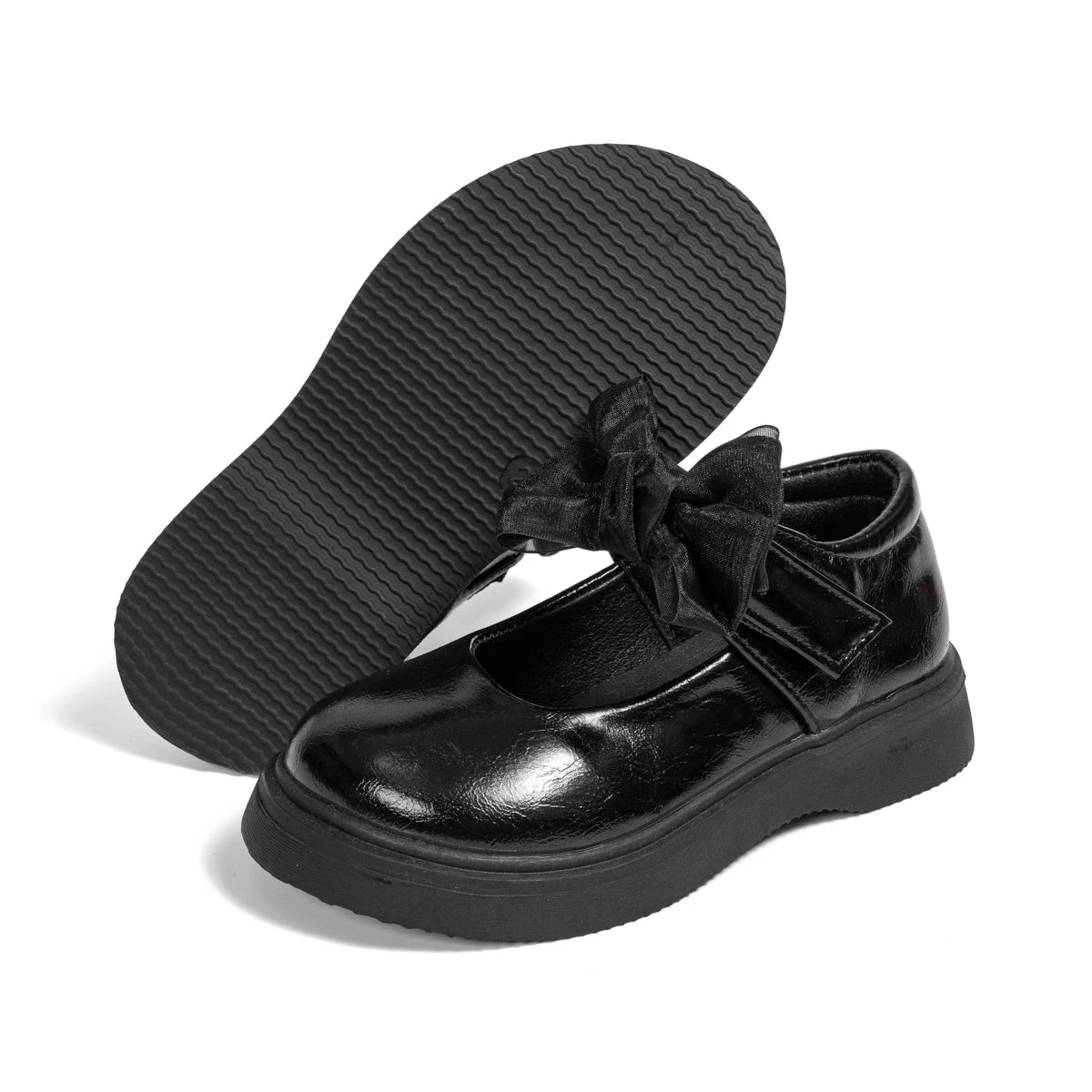 Classic Children's Leather Shoes Spring and Autumn Bow Metal Buckle Mary Jane Party Shoes Soft Bottom Black Princess Shoes