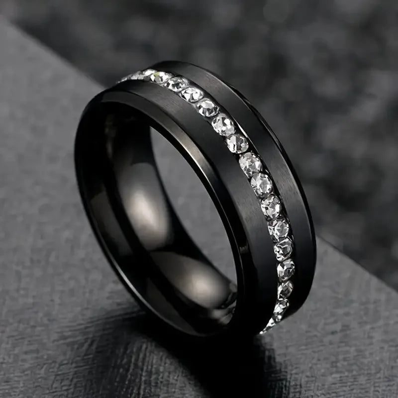 Fashion Couple Rings Women's White Rhinestones Zircon Ring Sets Men's Stainless Steel Zircon Stones Rings Wedding Band Jewelry