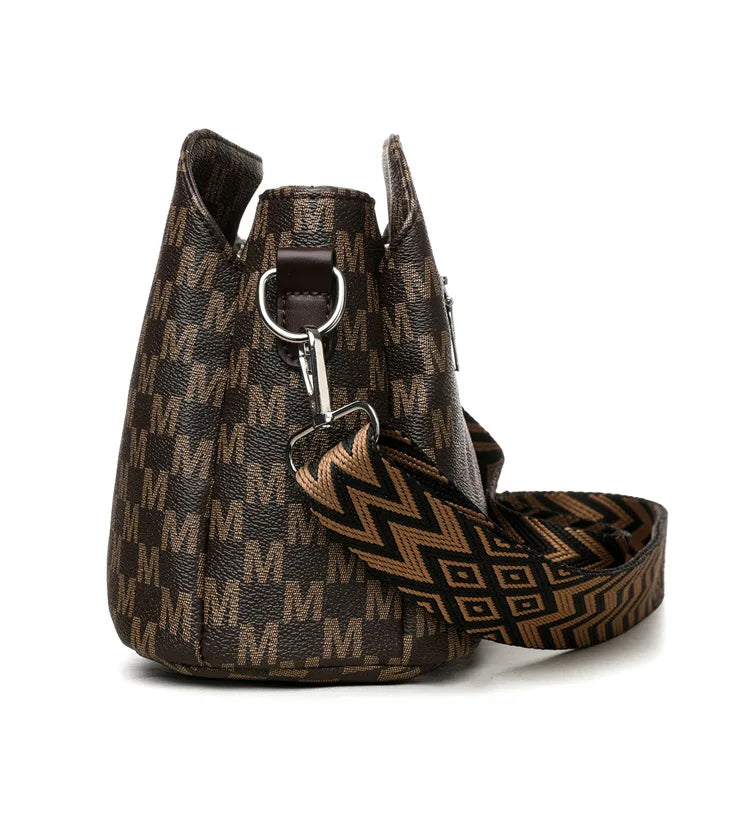 Synthetic Faux Leather Shoulder Bag For Women Retro Crossbody Bag with Golden "M" Monogram, Purse Work, Travel, Parties & Gifts