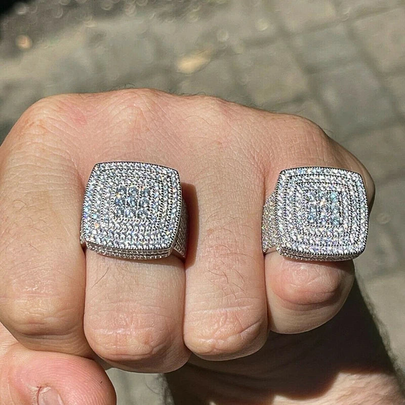 Huitan Gorgeous Square Shaped Wedding Rings for Lover Men/Women New Luxury Silver Color Bling CZ Couple Rings Fashion Jewelry