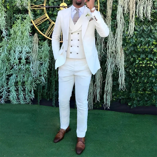 Men's Wedding Banquet 3-piece Suit Double Breasted Custom Men's Suit (Jacket, Vest and Trousers) Party Business Office Wear