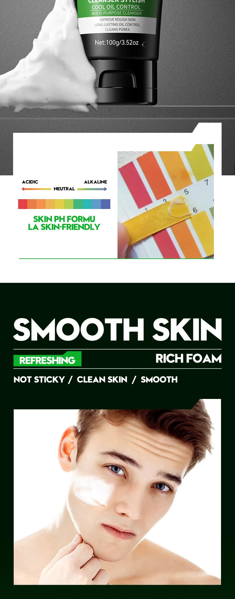 Cool Facial cleanser Refreshing Fragrance Deep Cleansing Moisturizing Moisturizing Pore Tightening Men's Facial Cleanser