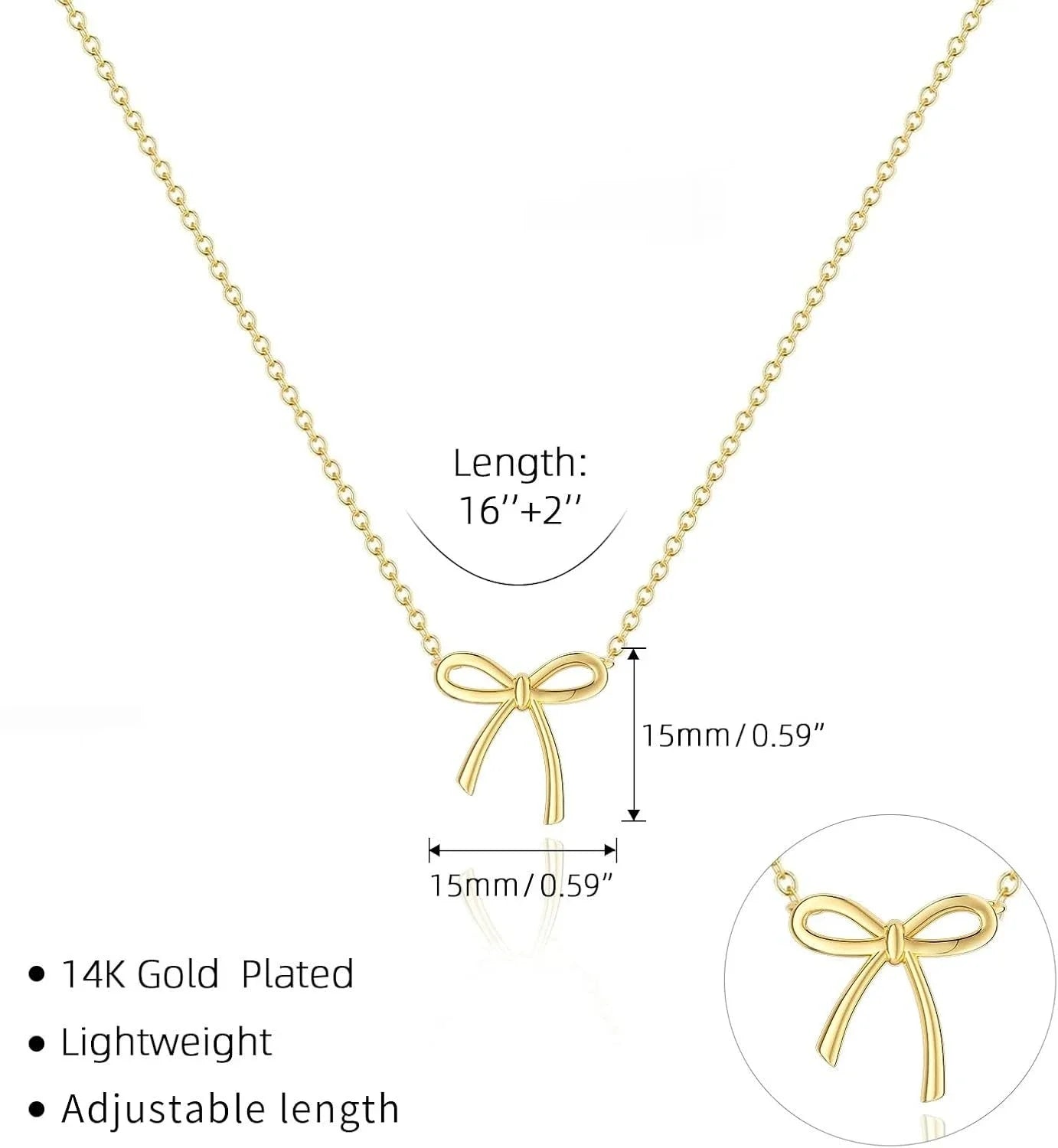 Gold Necklace for Women Bow Necklace Gold Silver Plated Necklace Cute Bow Pendant Choker Chain Necklaces for Women Jewelry Gift