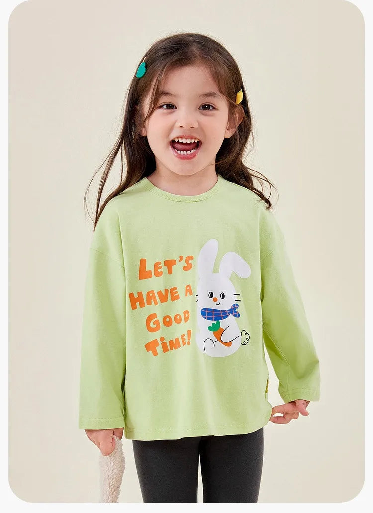 Kids Girls Printed T-shirt Autumn Cartoon Base Long Sleeve Baby Boys Top Versatile Pullover Bottom Children Girls Shirts