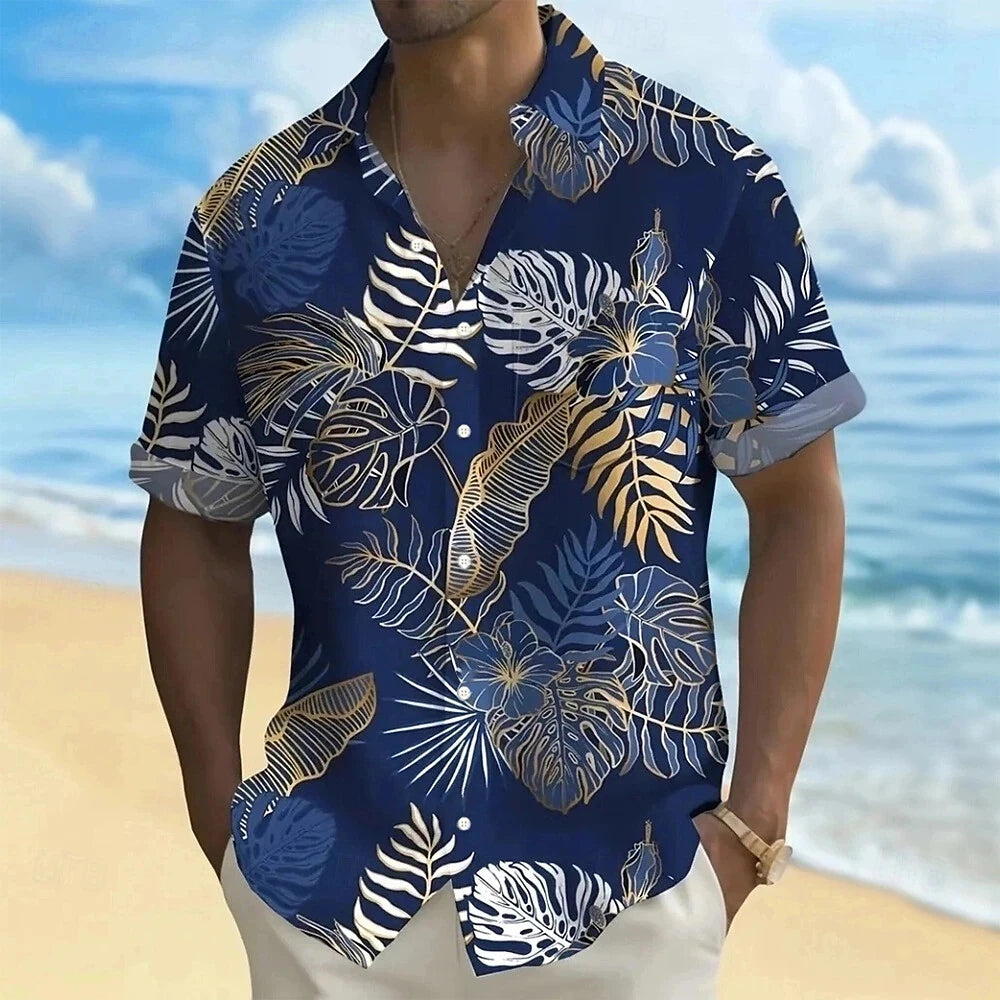 Hawaiian Men's Coconut Palm Tropical Plants Shirt Summer Casual Lapel Short Sleeve Shirts Male Outdoor Travel Oversized Clothing