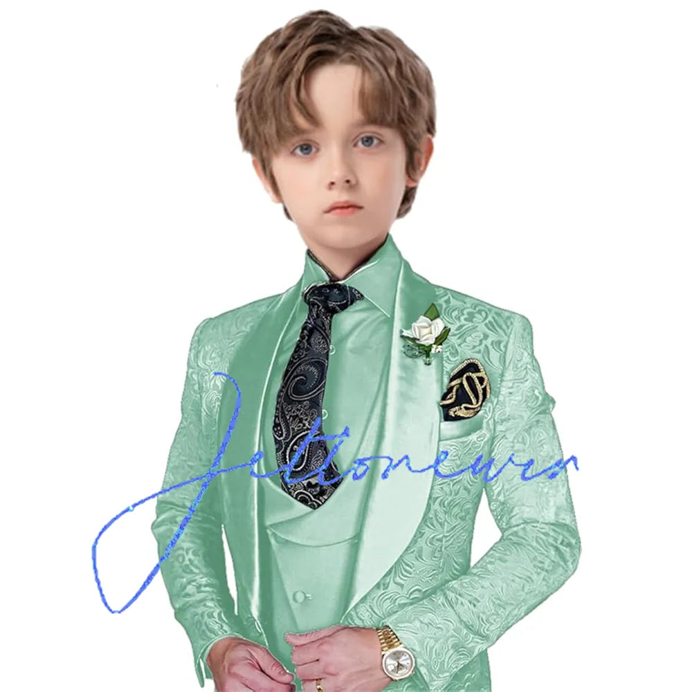 Jacquard Suit for Boys Party Dress Wedding Tuxedo 3 Piece Suit Custom Kids Suit 3T-16T Slim Fit Outfit