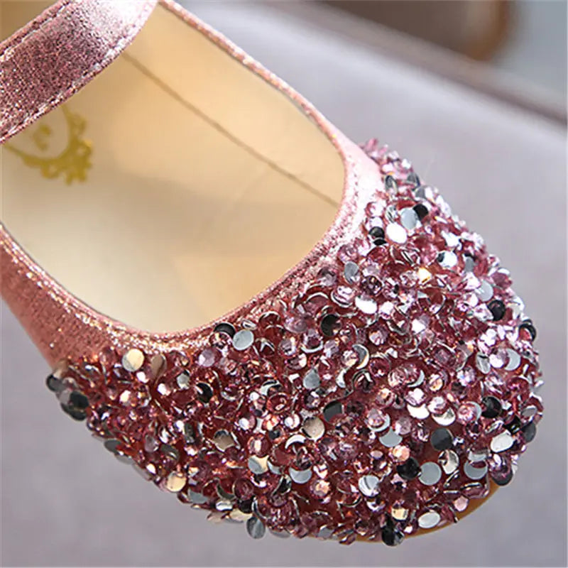 Spring and Autumn 2023 Girls' Sandals Low Heel Shallow Cut Sequin Princess Shoes Flat Shoes Pearl Decorative Kids' Shoes