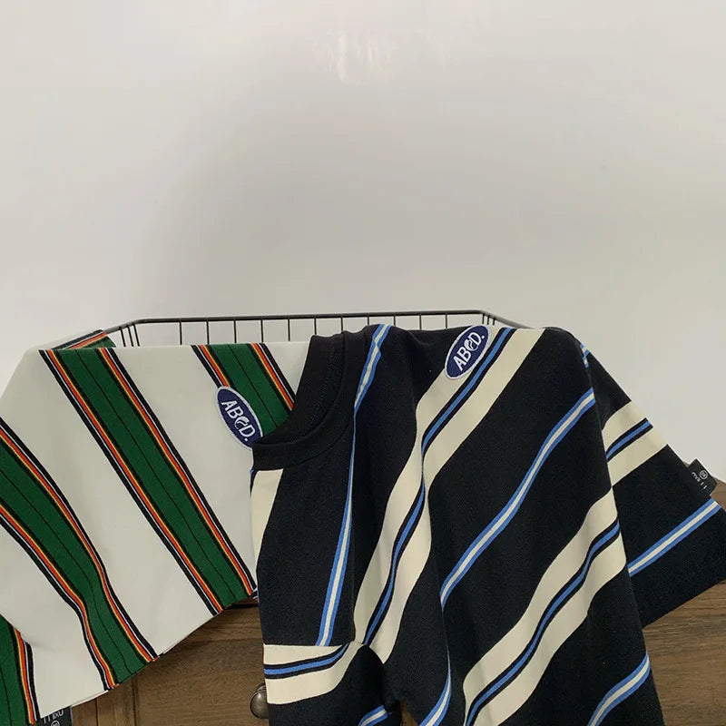 Children's Striped T-shirts For Boys Girls From 2 To 10 Years Old Kids Summer Tees Cotton Loose T Shirt Casual Kids Tops
