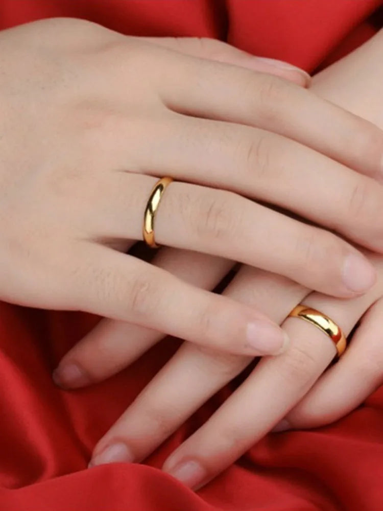 Fashion Simple Gold Plated Glossy Ring Classic Couple Banquet Exquisite Jewelry