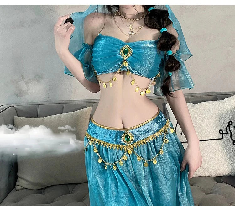 Festival Arabian Princess Costumes Indian Dance Embroider Bollywood Jasmine Costume Party Cosplay Jasmine Princess Fancy Outfit