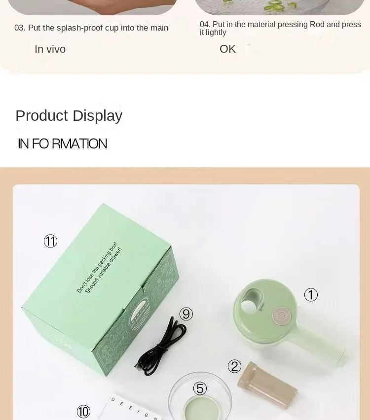 4 in 1 Handheld Electric Vegetable Cutter Set for Garlic Pepper Chili Onion Celery Ginger Meat with Brush Kitchen Tools