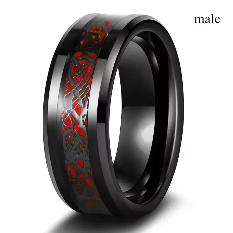 Fashion Couple Rings Romantic Women Heart Blue Rhinestones Zircon Ring Men Stainless Steel Celtic Dragon Ring Jewelry Wholesale