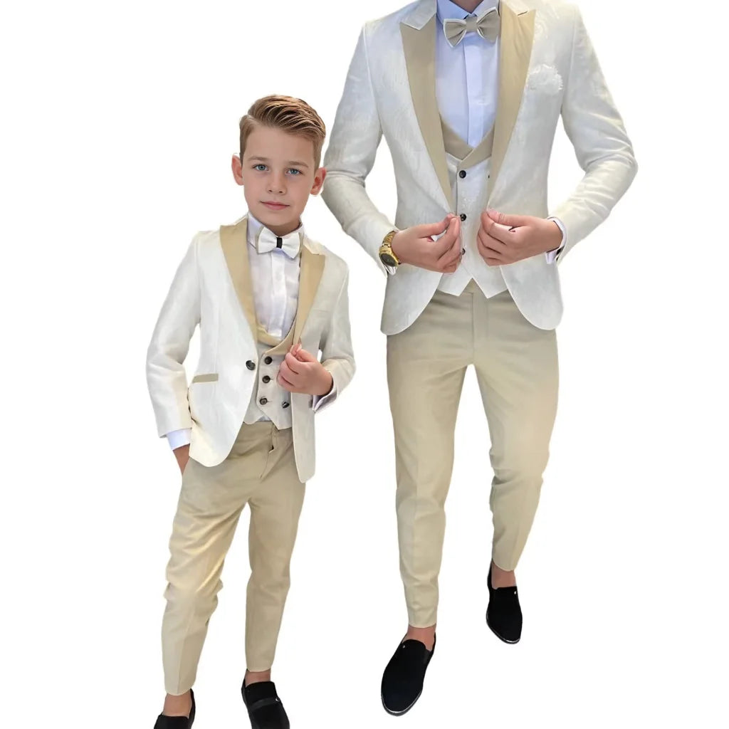 Classic Jacquard Kids 3 Piece Suit for Boys 3-16 Years Peak Lapel One Button Boy Suit Birthday Party Blazer Vest Pant Suit Set