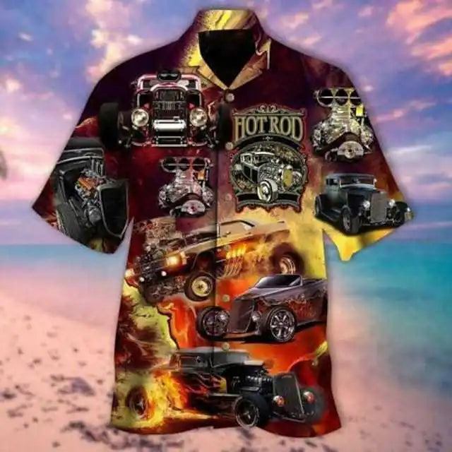 Hawaiian Shirt Car 3d Printed Shirts Men's Women's Beach Blouse Men's Vocation Lapel Shirts Cuba Camisas Men's Clothing