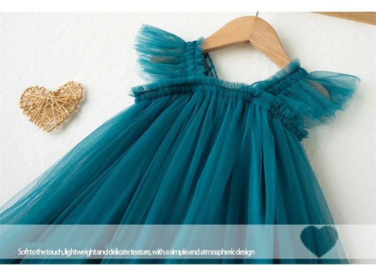 Children's Girl Dresses With Butterfly Wing Fashion Kids Tulle Dress For Girls 2-8Y Summer New Sleeveless Mesh Princess Clothes