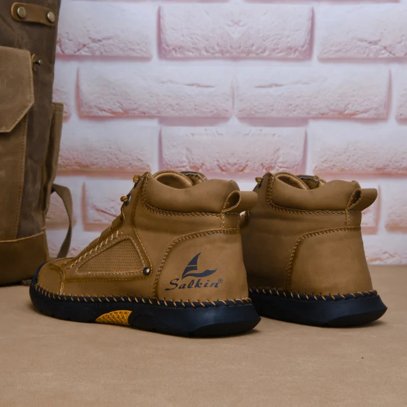 New 2025 Handmade Men Boots Design Sneakers Man Outdoor Casual Leather Men Shoes Ankle Boots Fall Breathable Hot Sale