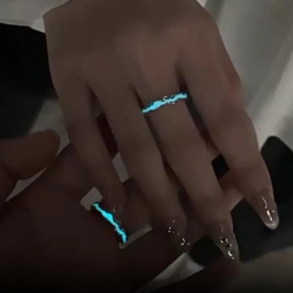 Romance Luminous Couple Ring Fashion Women Men Adjustable Finger Glow in Dark Blue Light Rings Vintage Luxury Love Couples Rings